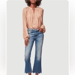 Frame Denim Polka Dot Peasant Top Dark Almond/White Size XS